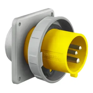 HUBBELL WIRING DEVICE-KELLEMS HBL320B4W Iec Pin And Sleeve Inlet, Male, 20 A, 125 VAC, 2 Pole, Yellow | AB3TNL 1VCJ6