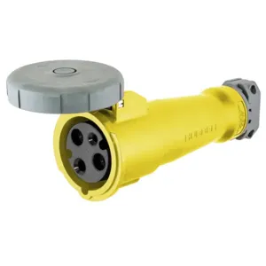 HUBBELL WIRING DEVICE-KELLEMS HBL3100C4W Iec Pin And Sleeve Connector, Female, 100 A, 125 VAC, 2 Pole, Yellow | AB3TNE 1VCH9