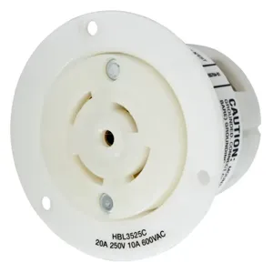 HUBBELL WIRING DEVICE-KELLEMS HBL3525C Flanged Receptacle, 20A, 250VDC/600VAC, 4-Pole, 5-Wire Grounding | BD3RZT