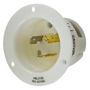 HUBBELL WIRING DEVICE-KELLEMS HBL3725 Flanged Inlet, 20A, 347VAC, 2-Pole, 3-Wire Grounding, Screw Terminal, White | CE6TBC