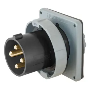 HUBBELL WIRING DEVICE-KELLEMS HBL430B5W Iec Pin And Sleeve Inlet, Male, 30 A, 600 VAC, 3 Pole, Black | AB3TPQ 1VCN6