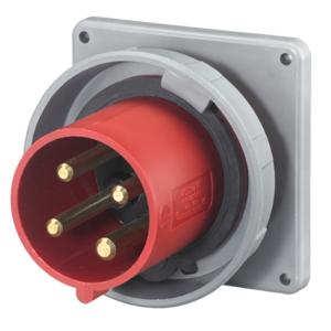 HUBBELL WIRING DEVICE-KELLEMS HBL4100B7W Iec Pin And Sleeve Inlet, Male, 100 A, 480 VAC, 3 Pole, Red | AB3TPK 1VCN1
