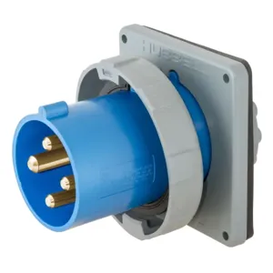 HUBBELL WIRING DEVICE-KELLEMS HBL460B9W Iec Pin And Sleeve Inlet, Male, 60 A, 250 VAC, 3 Pole, Blue | AC8QAF 3D156