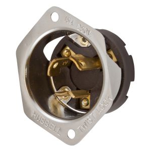 HUBBELL WIRING DEVICE-KELLEMS HBL4586 Flanged Inlet, 15A, 250V, 2-Pole, 3-Wire Grounding, Screw Terminal | AC8QMC 3D785