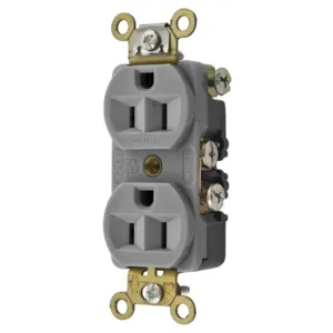 HUBBELL WIRING DEVICE-KELLEMS HBL5242GY Straight Receptacle, Duplex, 15A 125V, Gray, 1 Pk | BC8LUQ