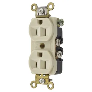 HUBBELL WIRING DEVICE-KELLEMS HBL5242I Straight Receptacle, Duplex, 15A 125V, Ivory, 1 Pk | BC9UPH