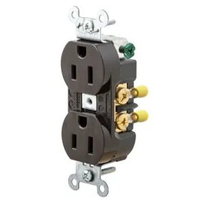 HUBBELL WIRING DEVICE-KELLEMS HBL5242RT Straight Receptacle, Duplex, 15A 125V, Brown | BC8CFL