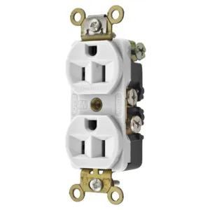 HUBBELL WIRING DEVICE-KELLEMS HBL5242W Straight Receptacle, Duplex, 15A 125V, White, 1 Pk | BC9ZTQ