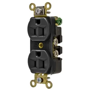 HUBBELL WIRING DEVICE-KELLEMS HBL5252BK Straight Receptacle, Duplex, 15A 125V, Black, 1 Pk | AC8QMV 3D858