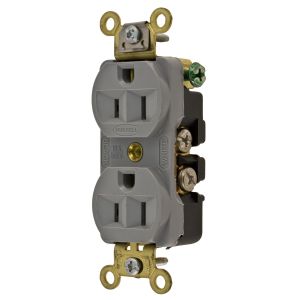 HUBBELL WIRING DEVICE-KELLEMS HBL5252GY Straight Receptacle, Duplex, 15A 125V, Gray, 1 Pk | AE7ZHH 6C597