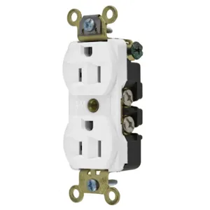 HUBBELL WIRING DEVICE-KELLEMS HBL5252W Straight Receptacle, Duplex, 15A 125V, White, 1 Pk | AC8QBF 3D185