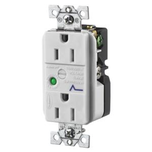 HUBBELL WIRING DEVICE-KELLEMS HBL5260OWSA Duplex Receptacle, 15A 125V, Office White, With Light And Alarm | BC8AWC