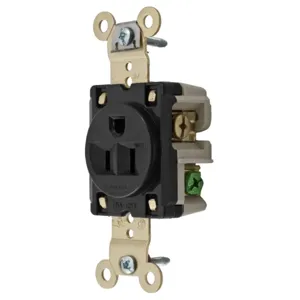 HUBBELL WIRING DEVICE-KELLEMS HBL5261BK Straight Receptacle, 15A 125V, 2P - 3W Grounding, 5-15R, Black, 1 Pk | AC3VMV 2WMT4