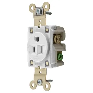 HUBBELL WIRING DEVICE-KELLEMS HBL5261WRT Straight Receptacle, 15A 125V, 5-15R, White, 1 Pk, Ring Terminal | BC7WVR