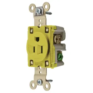 HUBBELL WIRING DEVICE-KELLEMS HBL5261YRT Straight Receptacle, 15A 125V, 5-15R, Yellow, 1 Pk, Ring Terminal | BC8ZBL