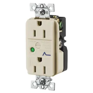 HUBBELL WIRING DEVICE-KELLEMS HBL5262ALSA Duplex Receptacle, 15A, 125V, Almond, With Light And Alarm | BD6CLR