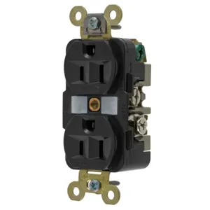 HUBBELL WIRING DEVICE-KELLEMS HBL5262BK Straight Receptacle, Duplex, 15A 125V, Black, 1 Pk | BD3YUF