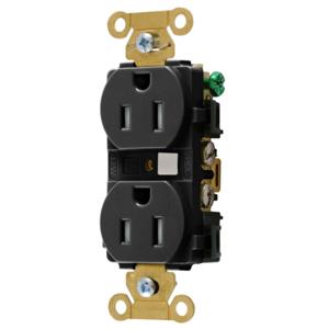 HUBBELL WIRING DEVICE-KELLEMS HBL5262BKTR Straight Receptacle, Duplex, 15A 125V, Black | BD3TLP