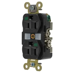 HUBBELL WIRING DEVICE-KELLEMS HBL5262BKWR Straight Receptacle, Duplex, 15A 125V, Black, 1 Pk | AC2ALA 2HED6