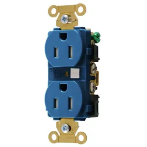 HUBBELL WIRING DEVICE-KELLEMS HBL5262BLTR Straight Receptacle, Duplex, 15A 125V, Blue | BD4CWH