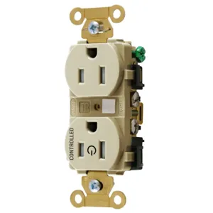 HUBBELL WIRING DEVICE-KELLEMS HBL5262C1ITR Straight Receptacle, 15A, 125V, 2P - 3W, Ivory | CE6QWL