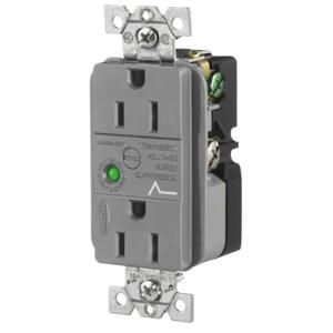 HUBBELL WIRING DEVICE-KELLEMS HBL5262GYSA Duplex Receptacle, 15A, 125V, Gray, With Light And Alarm | BC9XUY