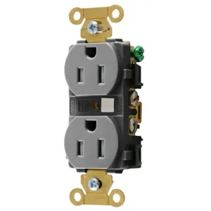 HUBBELL WIRING DEVICE-KELLEMS HBL5262GYTR Straight Receptacle, Duplex, 15A 125V, Gray | BD3UKQ