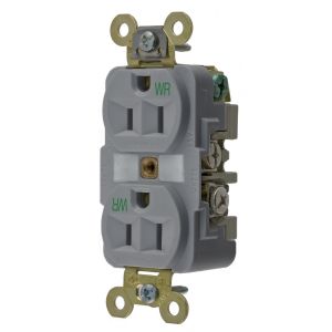 HUBBELL WIRING DEVICE-KELLEMS HBL5262GYWR Straight Receptacle, Duplex, 15A 125V, Gray, 1 Pk | AC2ALB 2HED7