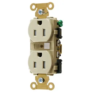 HUBBELL WIRING DEVICE-KELLEMS HBL5262ITR Straight Receptacle, Duplex, 15A 125V, Ivory | BD4AUK