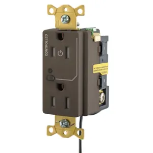 HUBBELL WIRING DEVICE-KELLEMS HBL5262LC1 Logic Load Control Receptacle, Split Circuit, 15A, 125V, 2-Pole, Brown | BD3ZYN