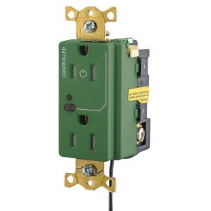 HUBBELL WIRING DEVICE-KELLEMS HBL5262LC1GN Logic Load Control Receptacle, Split Circuit, 15A, 125V, 2-Pole, Green | BD4HYU