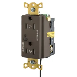 HUBBELL WIRING DEVICE-KELLEMS HBL5262LC2 Logic Load Control Receptacle, Split Circuit, 15A, 125V, 2-Pole, Brown | BD4NJD