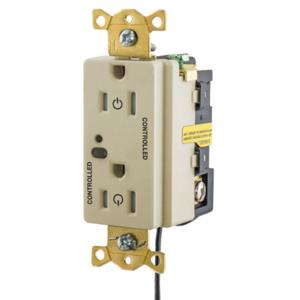 HUBBELL WIRING DEVICE-KELLEMS HBL5262LC2I Logic Load Control Receptacle, Fully Controlled, 15A, 125V, 2-Pole, Ivory | BD4CWK