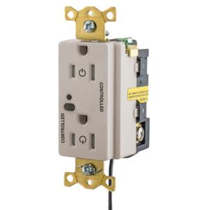 HUBBELL WIRING DEVICE-KELLEMS HBL5262LC2LA Logic Load Control Receptacle, Fully Controlled, 15A, 125V, 2-Pole, Light Almond | BD4GRY