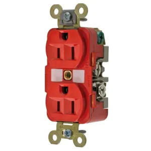 HUBBELL WIRING DEVICE-KELLEMS HBL5262R Straight Receptacle, Duplex, 15A 125V, Red, 1 Pk | BD2YHH