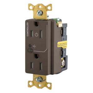 HUBBELL WIRING DEVICE-KELLEMS HBL5262RFC1 Wireless Switched Receptacle, Split Circuit, 15A, 125V, 2-Pole, Brown | BD4BVH