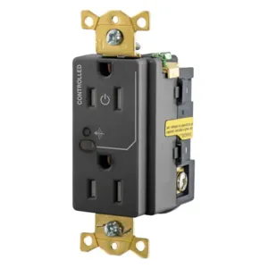 HUBBELL WIRING DEVICE-KELLEMS HBL5262RFC1BK Wireless Switched Receptacle, Split Circuit, 15A, 125V, 2-Pole, Black | BD4AUL