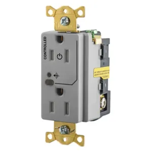 HUBBELL WIRING DEVICE-KELLEMS HBL5262RFC1GY Wireless Switched Receptacle, Split Circuit, 15A, 125V, 2-Pole, Gray | BD4CWL