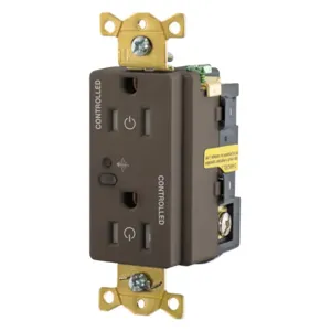 HUBBELL WIRING DEVICE-KELLEMS HBL5262RFC2 Wireless Switched Receptacle, Fully Controlled, 15A, 125V, 2-Pole, Brown | BD4PRG