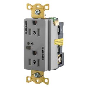 HUBBELL WIRING DEVICE-KELLEMS HBL5262RFC2GY Wireless Switched Receptacle, Fully Controlled, 15A, 125V, 2-Pole, Gray | BD4EDT