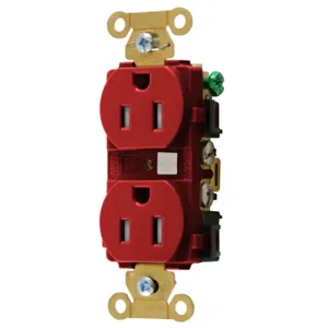 HUBBELL WIRING DEVICE-KELLEMS HBL5262RTR Straight Receptacle, Duplex, 15A 125V, Red | BD4PZU