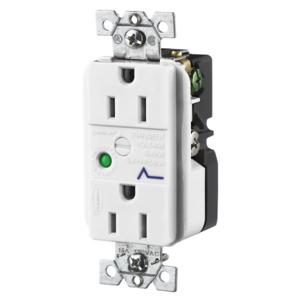 HUBBELL WIRING DEVICE-KELLEMS HBL5262WSA Duplex Receptacle, 15A 125V, White, With Light And Alarm | BC9GZQ