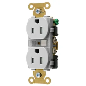 HUBBELL WIRING DEVICE-KELLEMS HBL5262WTR Straight Receptacle, Duplex, 15A 125V, White | BD4PXP