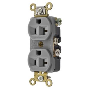 HUBBELL WIRING DEVICE-KELLEMS HBL5342GY Straight Receptacle, Duplex, 20A 125V, Gray, 1 Pk | BD4BNT