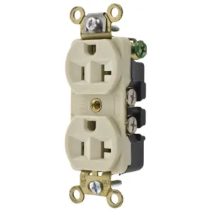 HUBBELL WIRING DEVICE-KELLEMS HBL5342I Straight Receptacle, Duplex, 20A 125V, Ivory, 1 Pk | BD2QQJ