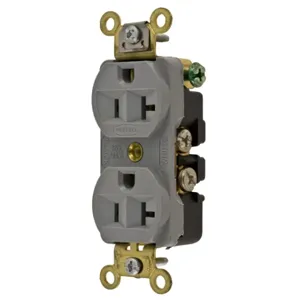 HUBBELL WIRING DEVICE-KELLEMS HBL5352GY Straight Receptacle, Duplex, 20A 125V, Gray, 1 Pk | AE7ZHM 6C604