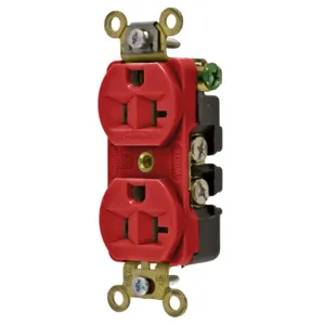 HUBBELL WIRING DEVICE-KELLEMS HBL5352R Straight Receptacle, Duplex, 20A 125V, Red, 1 Pk | AC2MJB 2LBW1