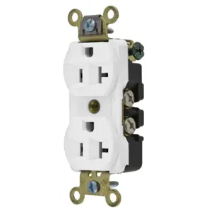 HUBBELL WIRING DEVICE-KELLEMS HBL5352W Straight Receptacle, Duplex, 20A 125V, White, 1 Pk | AC8QBU 3D206