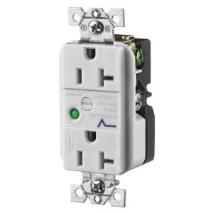 HUBBELL WIRING DEVICE-KELLEMS HBL5360OWSA Duplex Receptacle, 20A 125V, Office White, With Light And Alarm | BC8ZBM