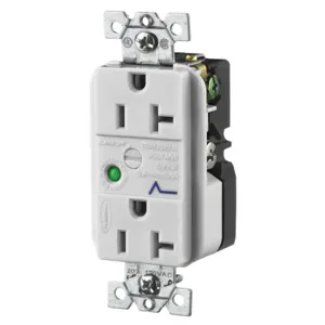 HUBBELL WIRING DEVICE-KELLEMS HBL5360OWSA Duplex Receptacle, 20A 125V, Office White, With Light And Alarm | BC8ZBM